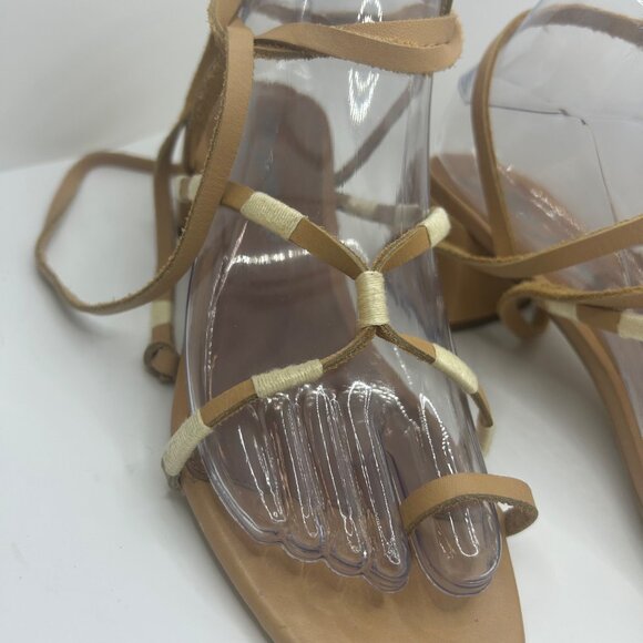 Free People Strappy Tan & Cream Lace-Up Sandals Heel beaded 38 - Picture 2 of 10